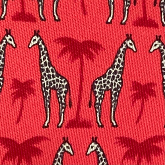 Hermes Other - 100% REAL HERMES TIE ~ CHERRY RED w FUN YELLOW & BLACK AFRICAN GIRAFFE TREES XL